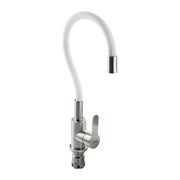Смеситель для кухни, гибкий излив БЕЛЫЙ, из нержавеющей стали марки 304, цвет САТИН