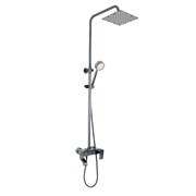 Смеситель + стойка душевая "тропический душ" с двумя лейками , из алюминия , с кнопочным переключением режимов , цвет ТИТАН .