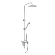 Смеситель + стойка душевая "тропический душ" с двумя круглыми лейками , из алюминия , натуральный цвет АЛЮМИНИЙ .