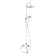 Смеситель + стойка душевая "тропический душ" с двумя лейками, корпус АБС пластик, цвет БЕЛЫЙ.