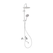 Смеситель + стойка душевая "тропический душ" с двумя лейками, с длинным изливом, корпус матовый АБС пластик, цвет БЕЛЫЙ.