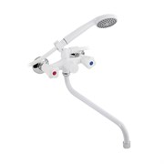 Смеситель в ванную длинный излив, металлокерамика с шаровым переключением из высокопрочного пластика АБС - БЕЛЫЙ