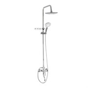 Смеситель + стойка душевая "тропический душ" с двумя лейками, ручка с прорезью, цвет ХРОМ.