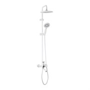 Смеситель + стойка душевая "тропический душ", с двумя лейками, с длинным изливом, цвет ХРОМ + БЕЛАЯ ЭМАЛЬ.