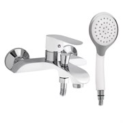 Смеситель в ванную, шаровый, короткий излив комбинированный, с белой эмалью