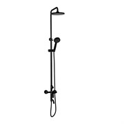 Смеситель + стойка душевая "тропический душ", с двумя круглыми лейками, из нержавеющей стали марки 304, цвет ЧЕРНЫЙ.