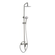 Смеситель + стойка душевая "тропический душ", с двумя круглыми лейками, из нержавеющей стали марки SUS 304, цвет САТИН.