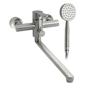 Смеситель в ванную, длинный излив, шаровый, с дивертором на корпусе, из нержавеющей стали марки 304