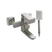 Смеситель для ванны, короткий излив, шаровый, квадратный корпус, из нержавеющей стали марки 304, цвет САТИН.