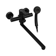 Смеситель для ванны, длинный излив, шаровый, с дивертором на корпусе, из нержавеющей стали марки 304, цвет ЧЕРНЫЙ.