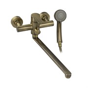 Смеситель для ванны, длинный излив, шаровый, с дивертором на корпусе, из нержавеющей стали марки 304, цвет БРОНЗА.