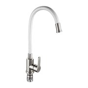 Смеситель кухонный, гибкий излив БЕЛЫЙ, из нержавеющей стали марки 304