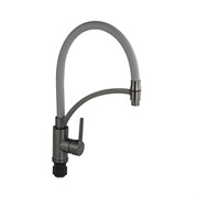 Смеситель для кухни, гибкий тёмно-серый излив с фиксацией, корпус из нержавеющей стали марки SUS 304, цвет ГРАФИТ.
