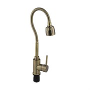 Смеситель для кухни, с гибким изливом, с двухрежимным аэратором, из нержавеющей стали марки 304, цвет БРОНЗА.