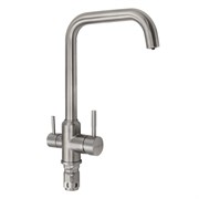 Смеситель кухонный Г-образный излив, шаровый, с двойным выпуском воды для фильтра, из нержавеющей стали марки 304