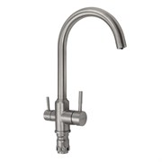 Смеситель кухонный С-образный излив, шаровый, с двойным выпуском воды для фильтра, из нержавеющей стали марки 304
