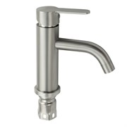 Смеситель для раковины, литой корпус, изогнутый излив, из нержавеющей стали марки SUS 304, цвет САТИН.