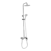 Смеситель + стойка душевая "тропический душ" с двумя круглыми лейками, латунный корпус, цвет ХРОМ.