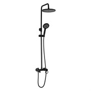 Смеситель + стойка душевая "тропический душ" с двумя круглыми лейками, латунный корпус, цвет ЧЕРНЫЙ.