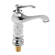 Смеситель для раковины, ХРОМ с белой керамичекой вставкой на корпусе со стразами, шаровый