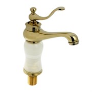 Смеситель для раковины , корпус под светлый мрамор с ЗОЛОТОМ , шаровый