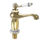 Смеситель для раковины, МЕДЬ, ручка с кристаллом, шаровый