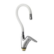 Смеситель кухонный, шаровый, боковой, ручка с белой мозаикой, с гибким изливом БЕЛОГО цвета