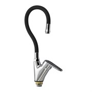 Смеситель кухонный, шаровый, боковой, ручка с чёрной мозаикой, с гибким изливом ЧЁРНОГО цвета