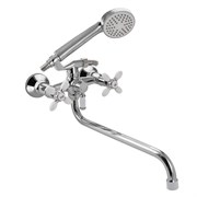 Смеситель в ванную длинный излив, с белыми вставками, металлокерамика