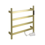 Полотенцесушитель электрический, 475 х 505 х 90 мм, лесенка 4 перекладины, 75 W, из нержавеющей стали, сенсорное управление с таймером до 24 часов, цвет матовое ЗОЛОТО.