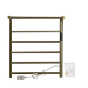 Полотенцесушитель электрический, с сенсорным управлением, с таймером до 24 часов, температура нагрева 35 - 70° С, лесенка 5 перекладин, с полкой, 530 х 620 х 295 мм, из нержавеющей стали, цвет матовое ЗОЛОТО.